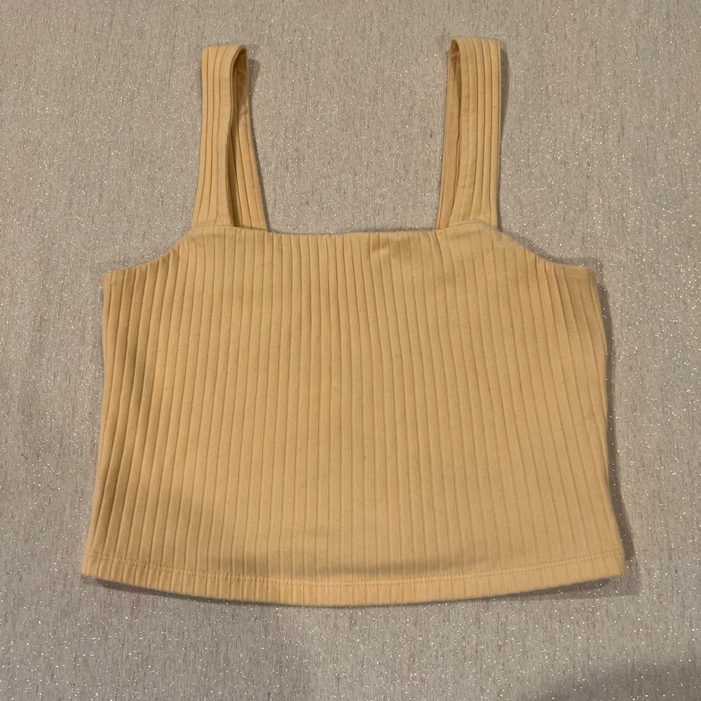 American Eagle Ribbed Yellow Cropped Tank Top